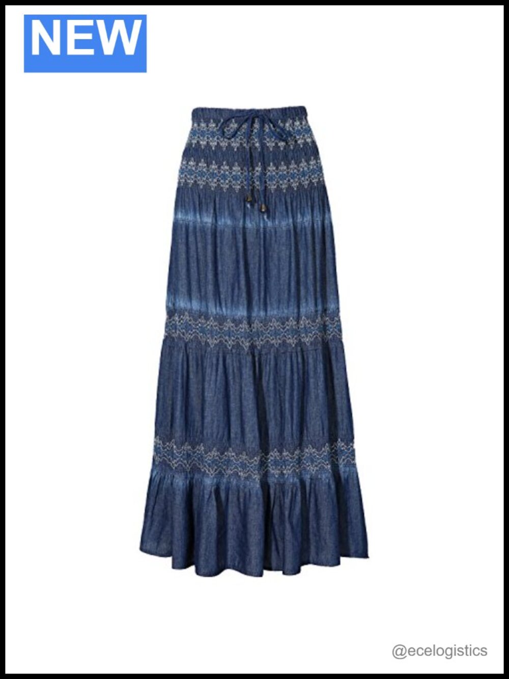 High Waist Pleated Tiered Long Denim Skirt Maxi Casual Style for Women